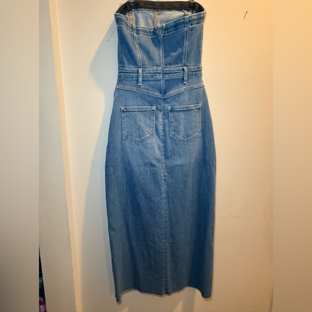 Pilcro Strapless Denim Midi Dress Sz S | High Waist Jean Dress - Picture 2 of 7